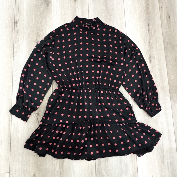 Zara basic polka dot silky button sleeve flounce/ ruffle dress ❤️ - Picture 6 of 9